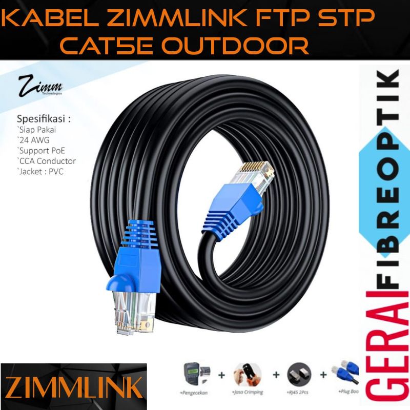 Kabel Lan RJ45 Cat 5e FTP STP Outdoor 20 Meter Siap Pakai Cat5e  ZimmLink