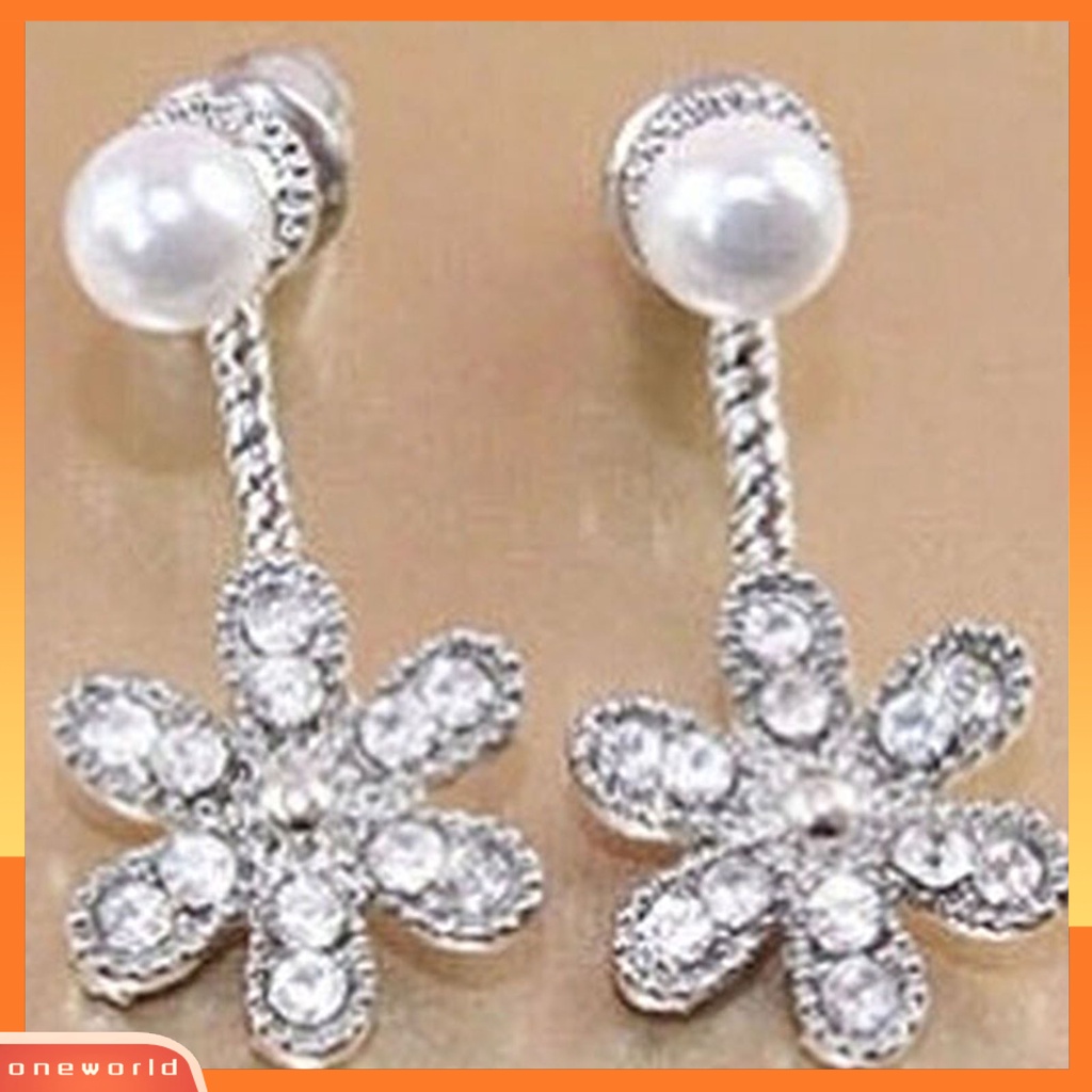 [WONE] Anting Wanita Earrings Shiny Antikarat Alloy Berlian Imitasi Bunga Mutiara Imitasi Ear Studs Untuk Belanja