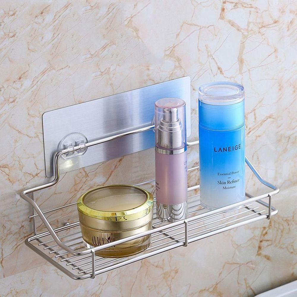 [Elegan] Rak Penyimpanan Stainless Steel Dapur Multifungsi Dengan Stiker Bebas Pukulan Self Adhesive Organizer Keranjang