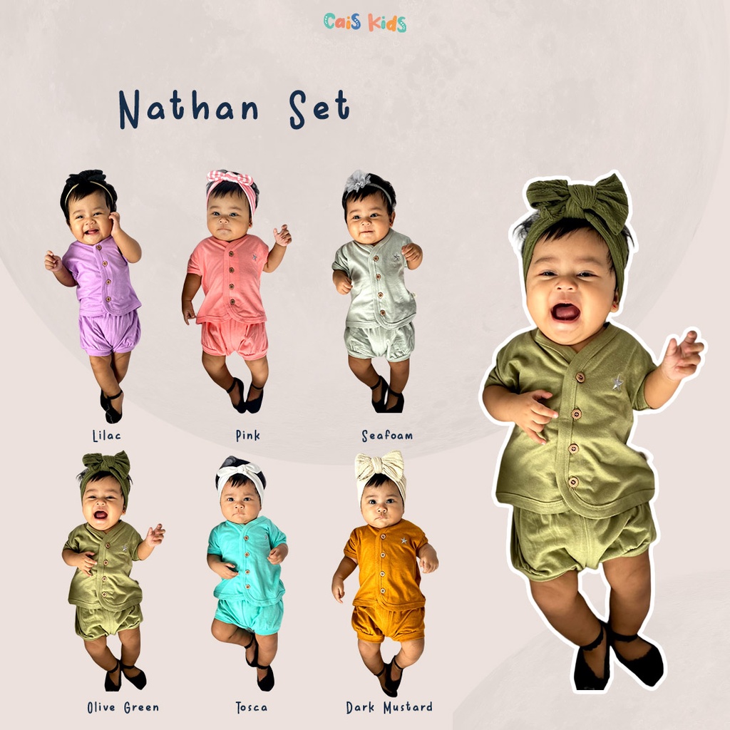 baju bayi setelan Nathan kaos &amp; celana bayi bahan bamboo anti alergi spesial usia new born baru lahir