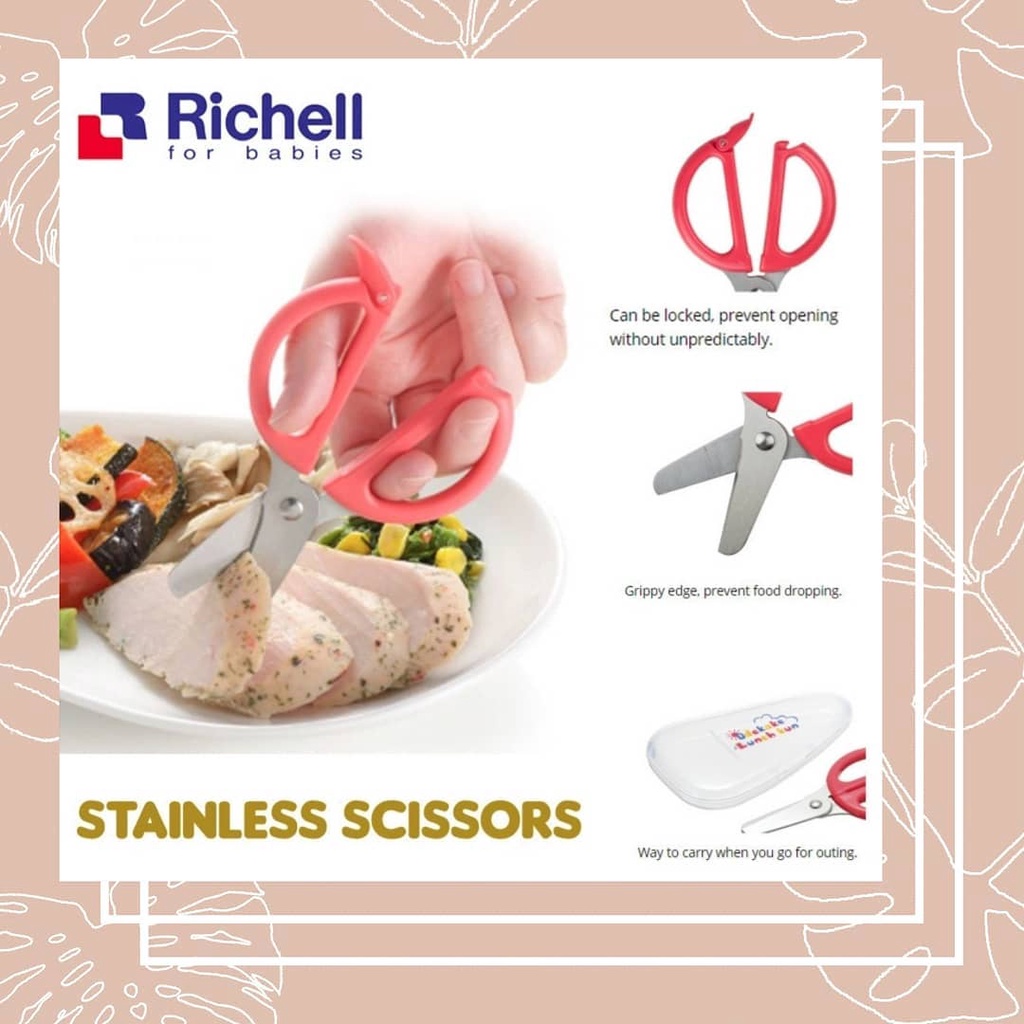 Richell Stainless Steel Scissors for Baby Food plus Case Gunting Makanan Bayi