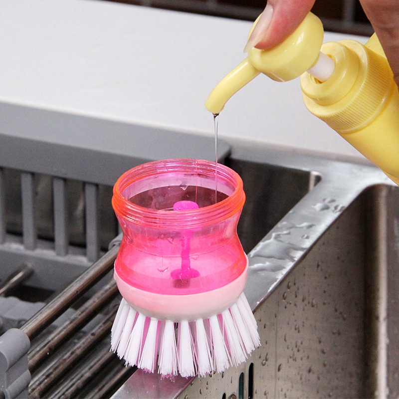 Sikat Spons Plastik Sabut Cuci Piring Wajan Panci Dengan Dispenser Sabun Cair 2IN1