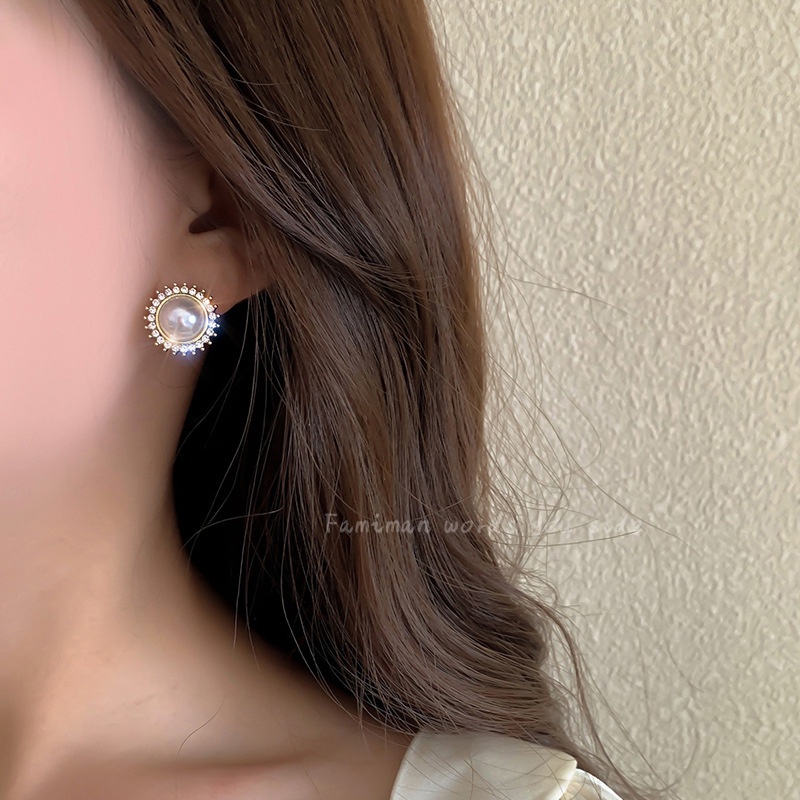 AY(CN) Anting Mutiara Kristal Fashion Untuk Wanita Hypoallergenic Bulat Stud Earring Fashion Aksesoris Perhiasan