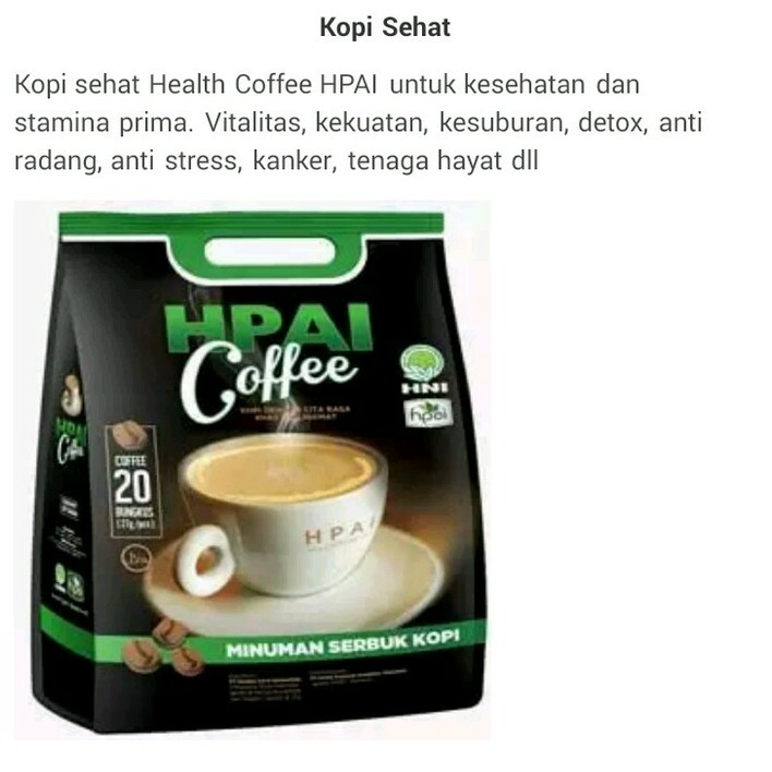 

HPAI Health Coffee - Kopi HNI isi 20 sachet
