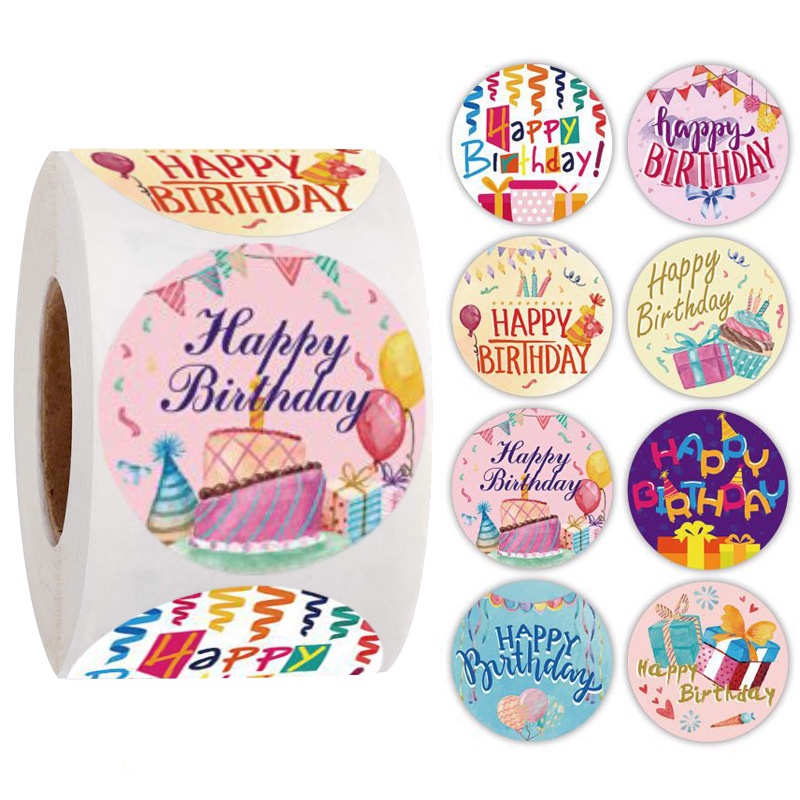 

(1roll) STIKER BULAT LABEL HAPPY BIRTHDAY / STICKER TULISAN ULANG TAHUN