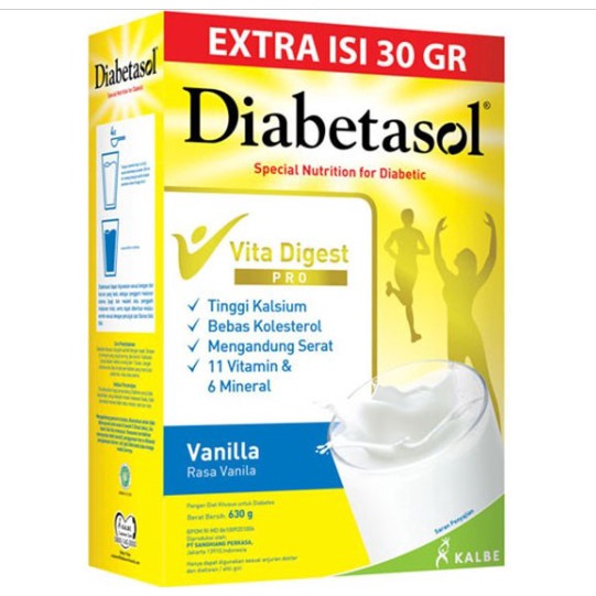 Diabetasol Vanila 630gr Nutrisi Untuk Diabetes Susu Dia Betasol Vanilla Susu Untuk Kalsium Tulang Untuk Penderita Diabet 630 gram Vita DIgest Coklat Rendah Gula