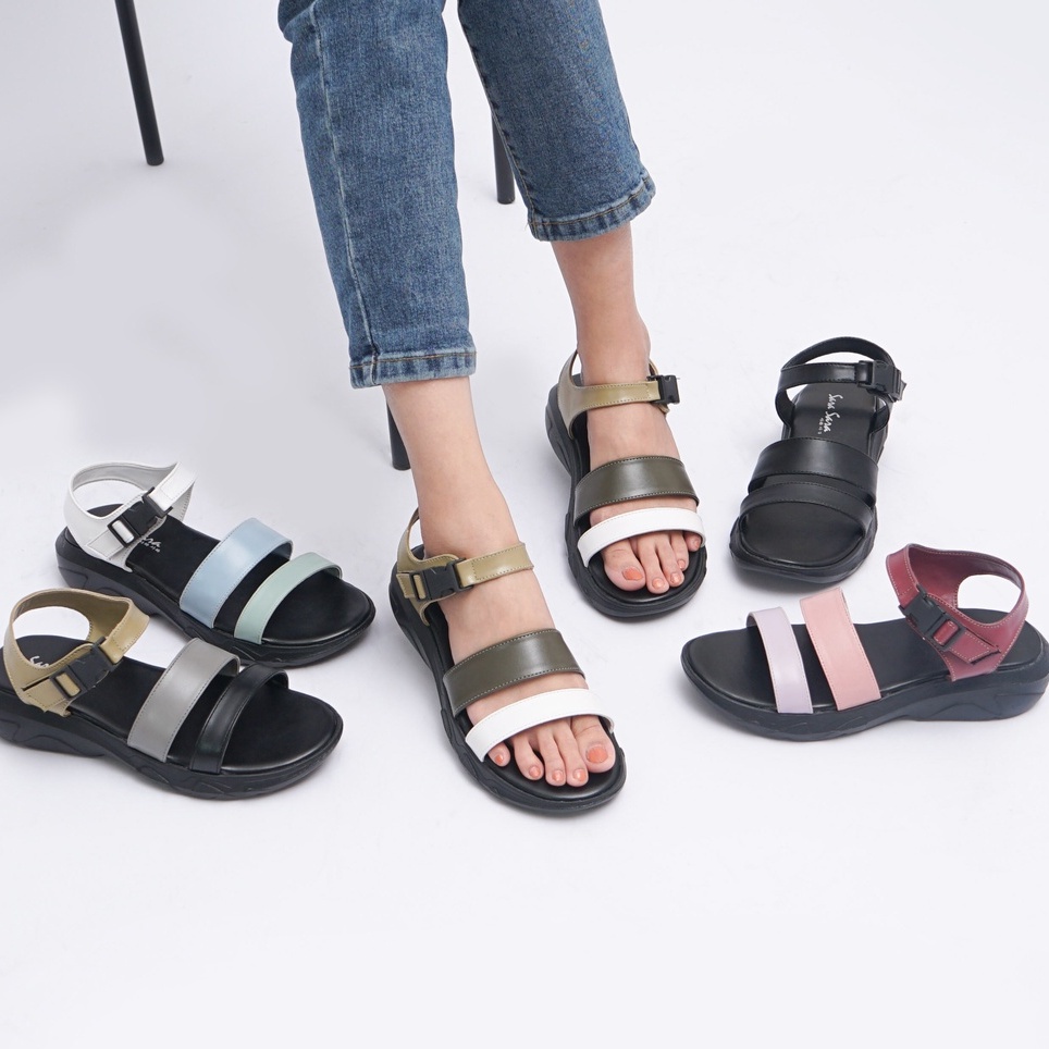 SARASARA YUK - CLARA Sepatu Sandal Wanita Wedges Tinggi 4cm Size 36 - 40 Model Silang dua Tali Strap Belakang Hak Sedang Sendal Gunung Cewek 37 38 39 SARA SARA Warna Peach Pink Merah Muda Kekinian Premium Terbaru Shoes Ori Original Mall Official Store