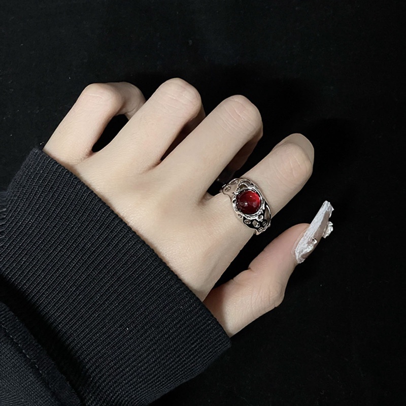 Cincin Tidak Teratur Dengan Opal Aesthetic Egirl Berongga Vintage Batu Merah Cincin Untuk Wanita Kuncup Bunga Cincin Terbuka Perhiasan Trendi