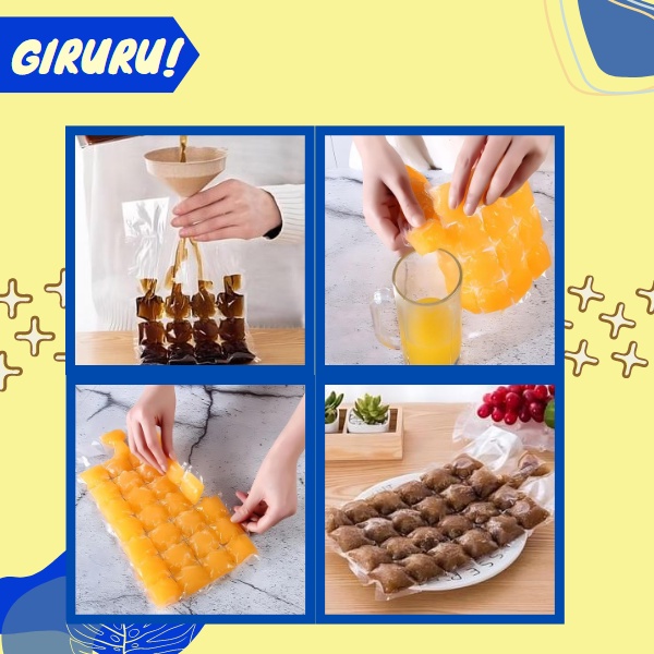 Kantong Cetakan Es Plastik untuk 24 Es Batu Disposable Ice Making Bag Food Grade / Pembuat Es Batu / Penyimpan Es / PLASTIK CETAK ES BATU SYRUP 1 PCS / KANTONG PEMBUAT ES BATU SEKALI PAKAI ICE BAG CUBE MAKER / PEMBUAT ES DISPOSABLE ICE MAKING BAG FOOD