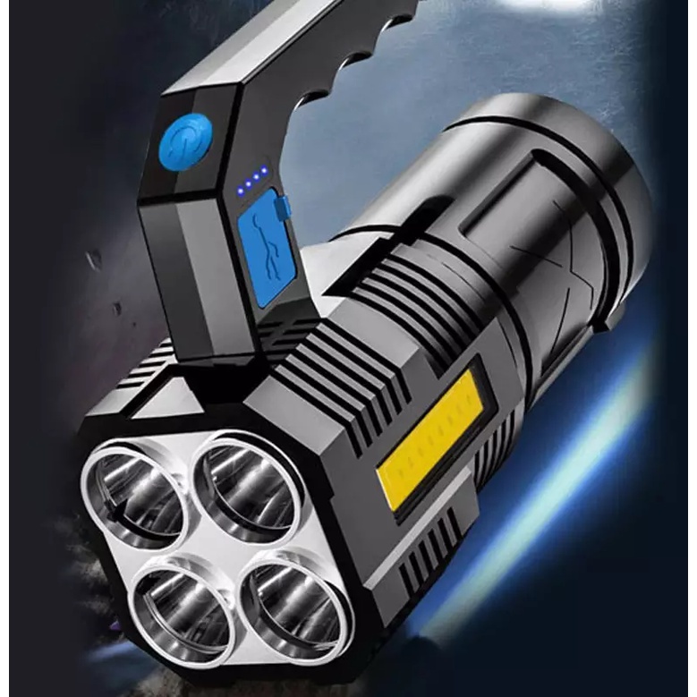 Senter LED Cas Super Terang 600Lumen + COB 4 Mode Emergency USB Recharge Anti Air