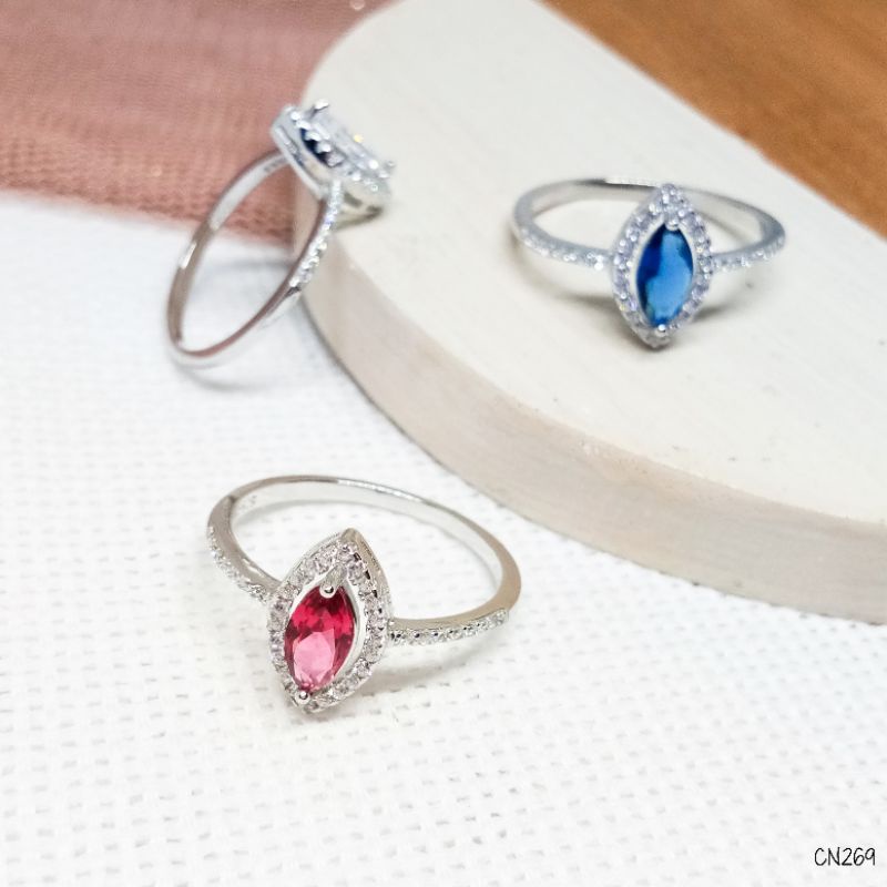 Cincin Eyes Mata Biru Merah Putih Perak 925 Lapis Mas Putih - CN269