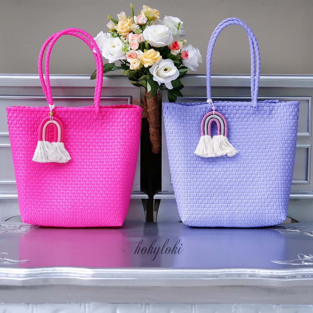 Tas Anyam Tote Bag 2 Line Tas Jali Premium 2 Garis