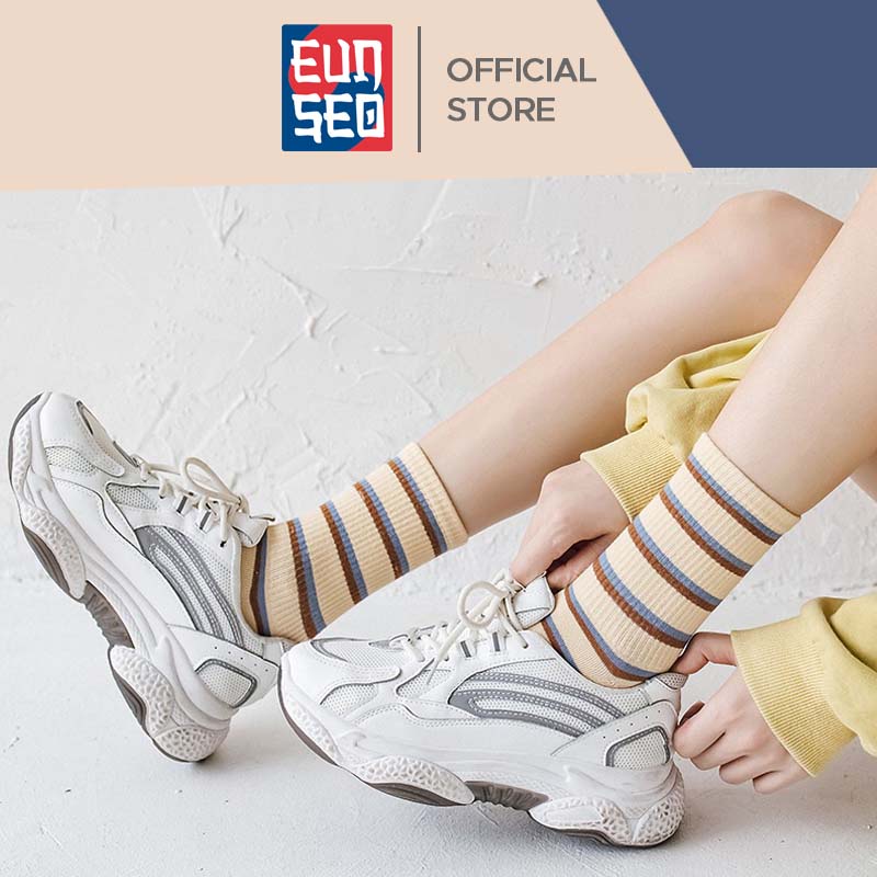 EUNSEO Kaos Kaki Panjang Pria Wanita Motif Catur Panjang Fashion Korea KaosKaki Diatas Mata Kaki Premium