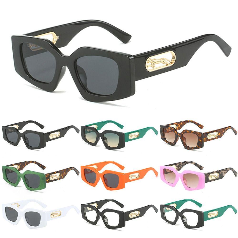 R-flower Cheetah Decor Kacamata Hitam Retro Punk Hip Hop Tidak Teratur