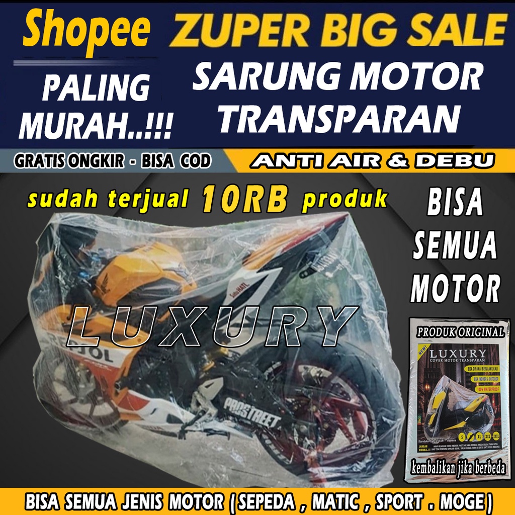 Cover Sarung Motor Transparan Waterproof 1a Plastik Tutup NMAX PCX VARIO VESPA XMAX NINJA KING 1a