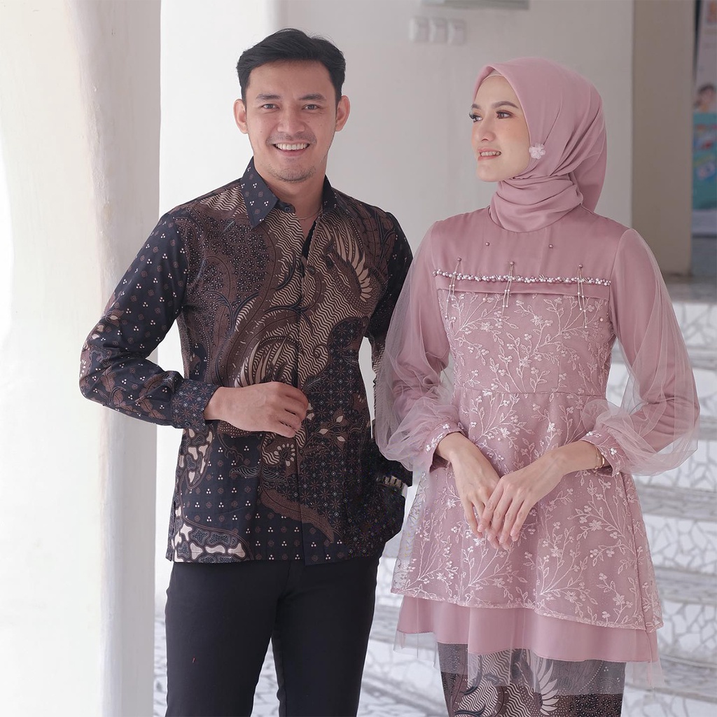 New Arrival - Couple Batik Kondangan Kebaya Modern Erina Brukat Brokat Tulle Premium - Batik Couple Kebaya Wisuda Lebaya Lamaran Lengan PAnjang