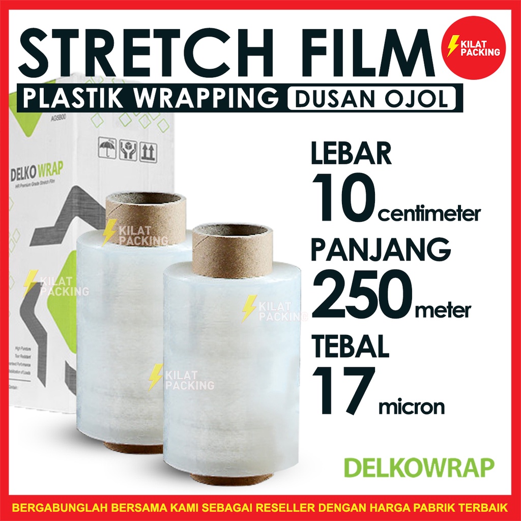 

Stretch Film Bening 10 CM x 250 M Plastik Wrapping Delkowrap Dus GOJEK/GRAB 28 Roll