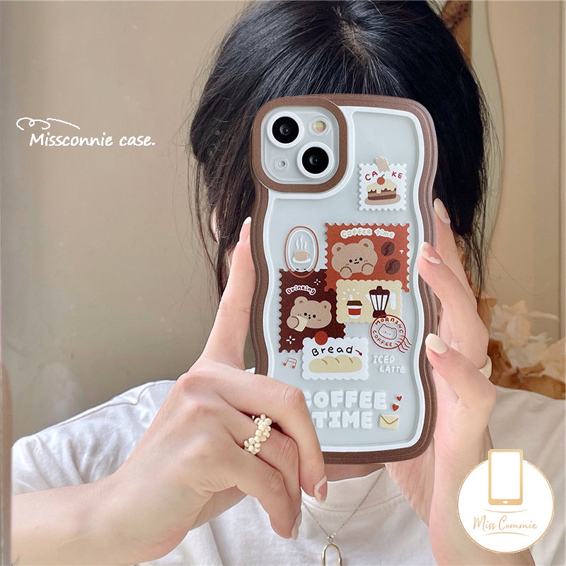 Redmi 12C 10 9T 10C 9C Nfc9 9A 10A A1 A1+Mi 11T Redmi Note9 8 Note 10 11 10s 11s 11Pro+Note 10 Pro Max Plus Retro Vintage Lucu Kartun Beruang Kopi Wavy Edge Soft TPU Phone Sarung