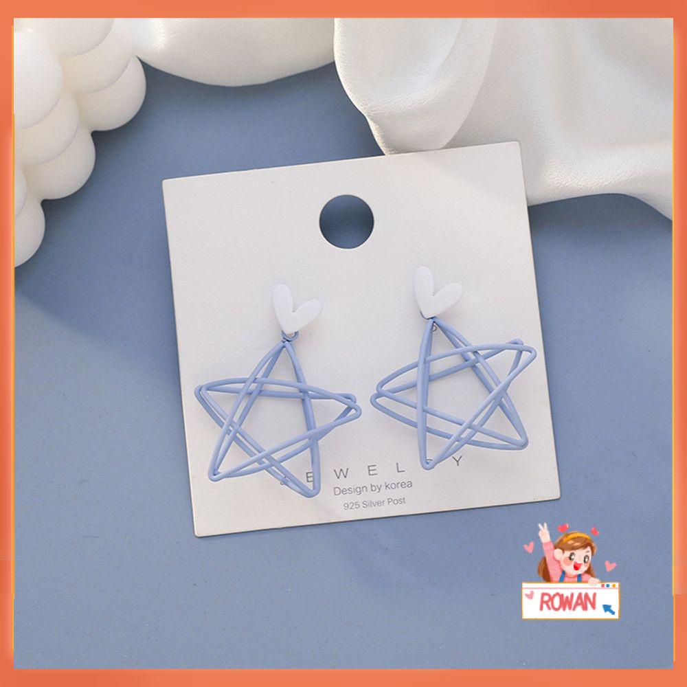 R-flower Star Earrings Fashion Sky Blue Heart Earring Berlubang