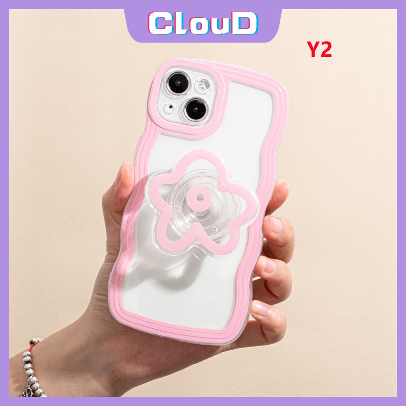 IPHONE Casing Tepi Bergelombang Warna Permen Macaron Kompatibel Untuk Iphone11 13 12 14 Pro Max 7Plus 6Plus X XR XS Max8 14 7 6s 6 Plus SE 2020bunga Airbag Bracket Holder Soft Clear Cover