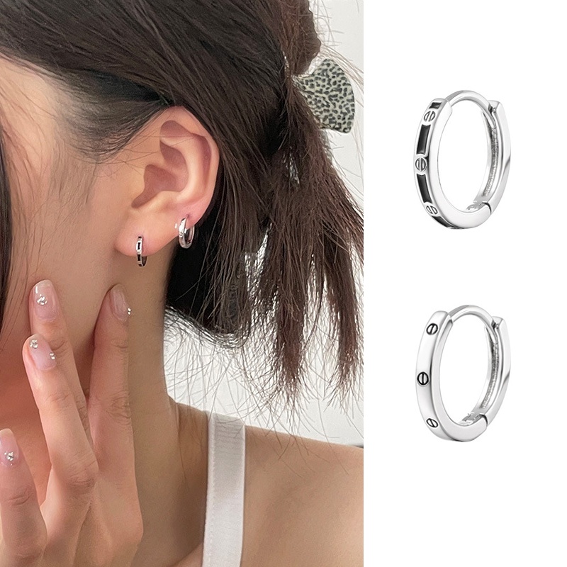 Vintage Y2K Anting Perak Untuk Wanita Hypoallergenic Korea Hoop Earring Perhiasan Aksesoris