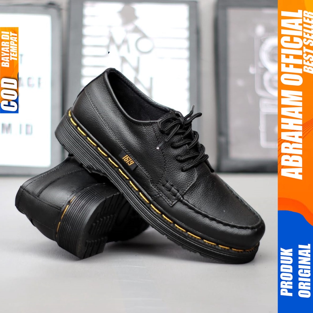 Sepatu Formal Kerja Pantofel Pria Kulit Asli Docmart Low Boots Hitam Abraham GANI