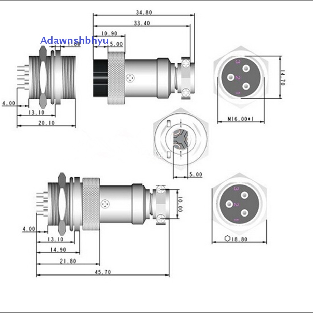 Adhyu 1pc Konektor Kabel Penerbang GX16 2-10pin Male Plug &amp; Female Socket Connector ID