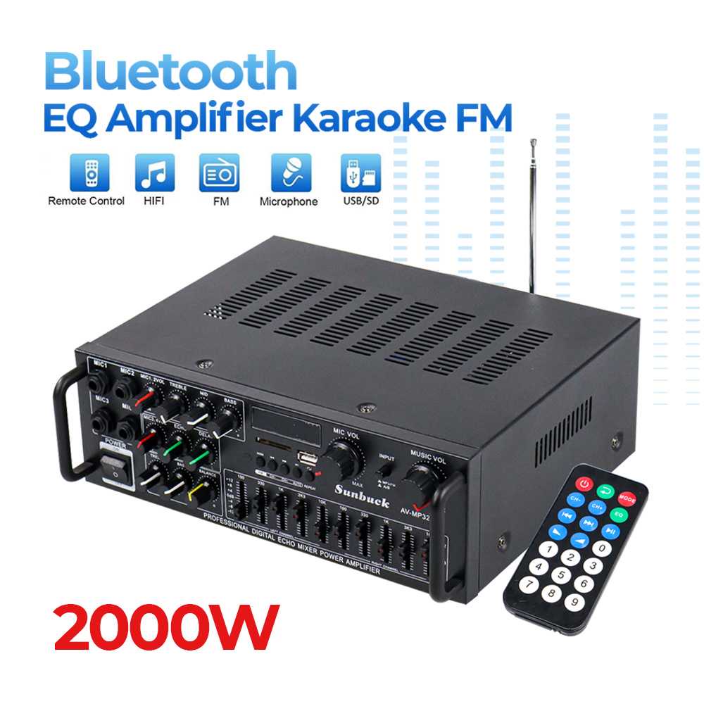 AMPLI Audio Amplifier Bluetooth EQ Karaoke FM Radio 2000W AV-MP326BT DILENGKAPI 4 Colokan Mikrofon FM Radio, SD Card Slot dan USB ampli karoke keluarga