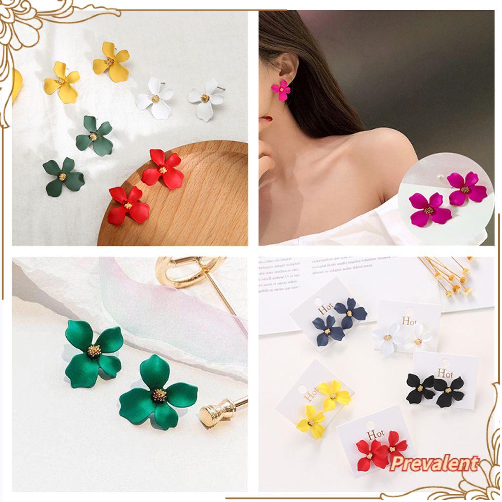 Preva Anting Bunga Mewah Warna-Warni Bohemia Ear Hook Kelopak Cat Semprot Vintage Menjuntai