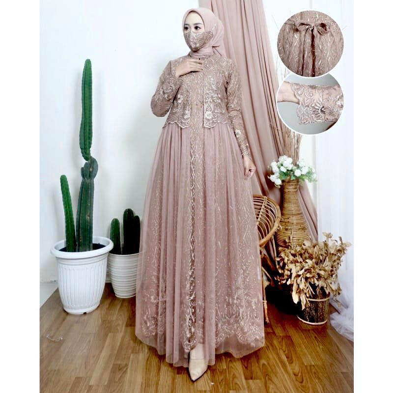 Gamis Davina Pesta Mewah / Gamis Brukat Kondangan / Gamis Busui Muslimah / Dress Couple Wanita / Maxi Gamis Brukat