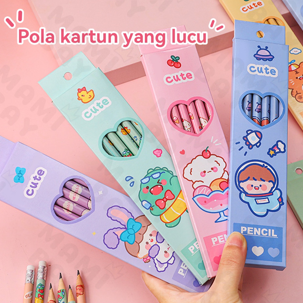 Mamibayi Pensil Set karakter/Pensil Penghapus Anak 1 Set /6 pcs