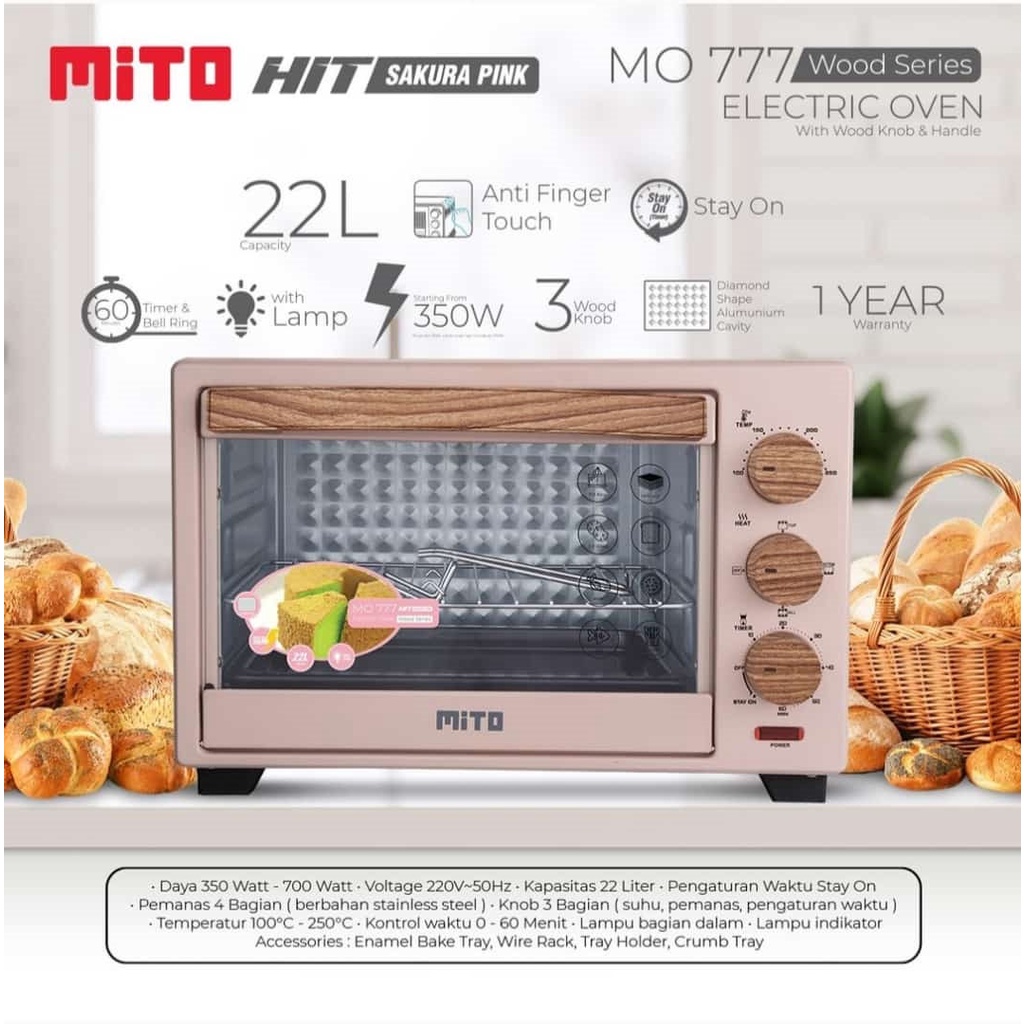 MITO Oven Listrik MO777 HIT (Wood Series) Kapasitas 22 Liter