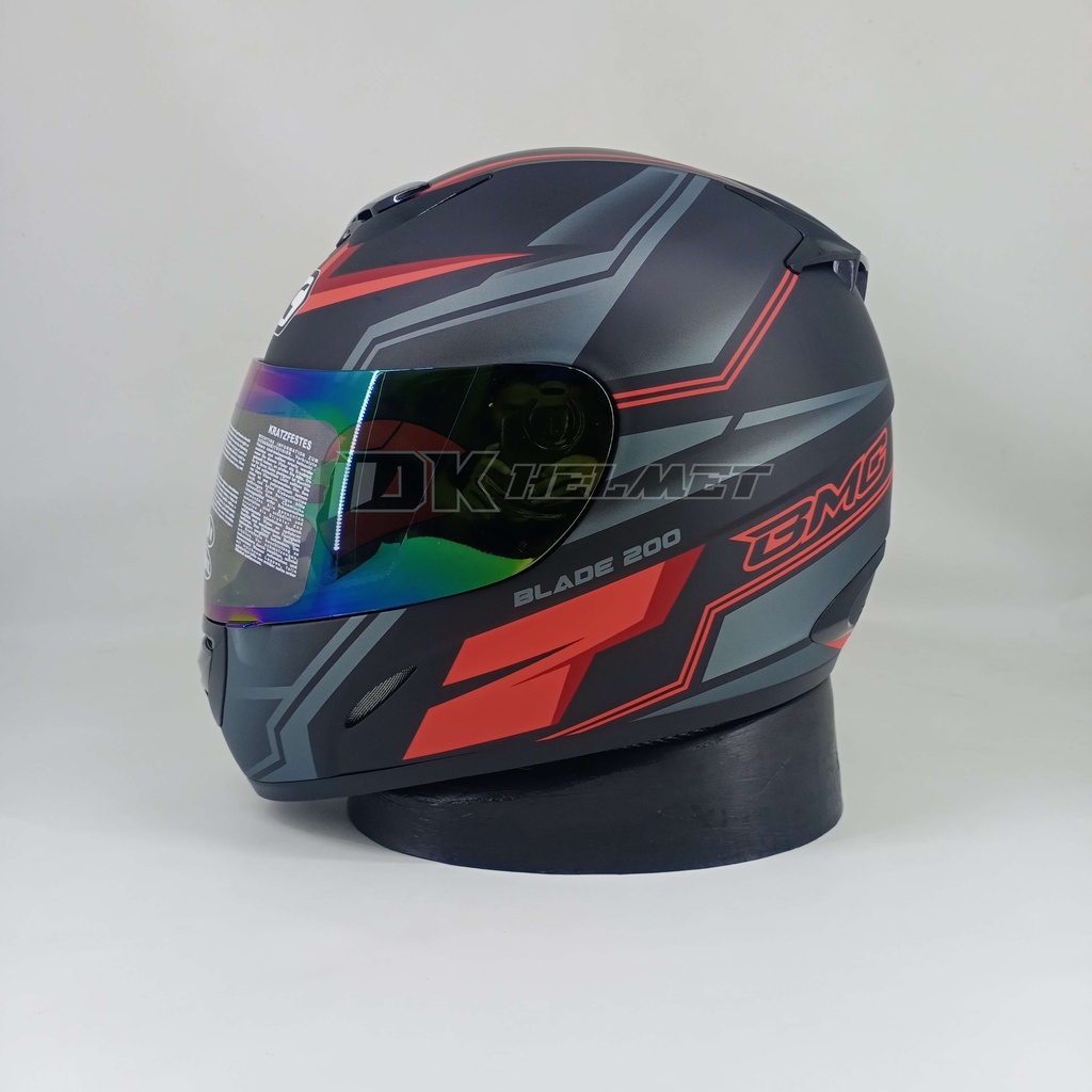 Helm Full Face BMC Blade 200 Seri #9 Black Doff Red Visor Rainbow | Helm Merah Hitam Kaca Pelangi