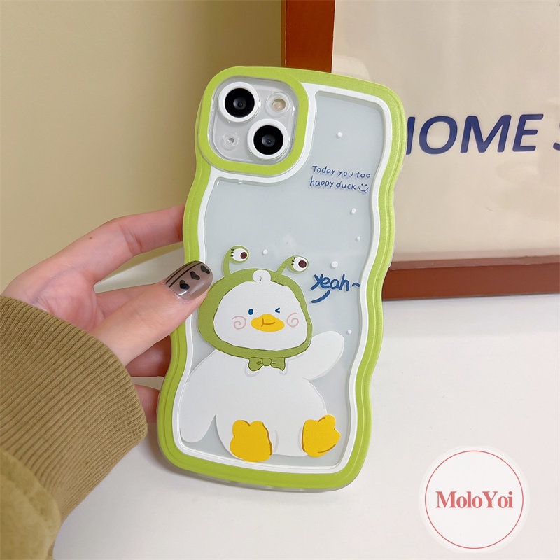 IPHONE Casing Ponsel Kompatibel Untuk Iphone11 12 13 14 Pro Max 6Plus 8Plus X XR XS Max 14 7 8 6s 6 Plus SE 2020 Wavy Edge Lucu Kartun Bebek Susu Teh Lembut Tpu Penutup Belakang