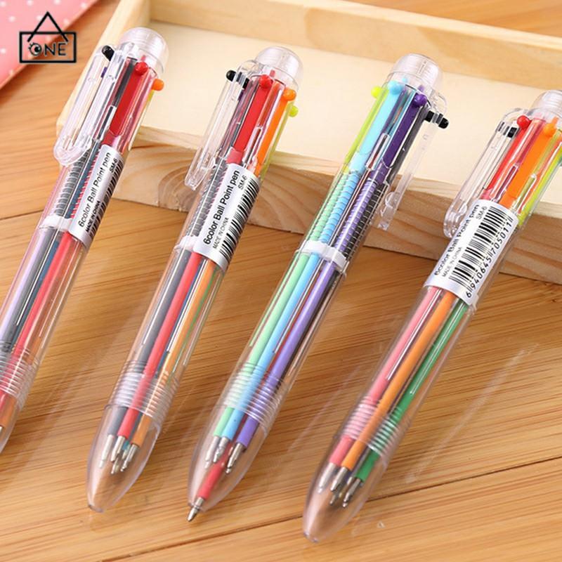 COD❤️Bolpen 6-in-1 0.5MM Multi Warna Untuk Stationery Anak Sekolah Kantor bolpen-A.one