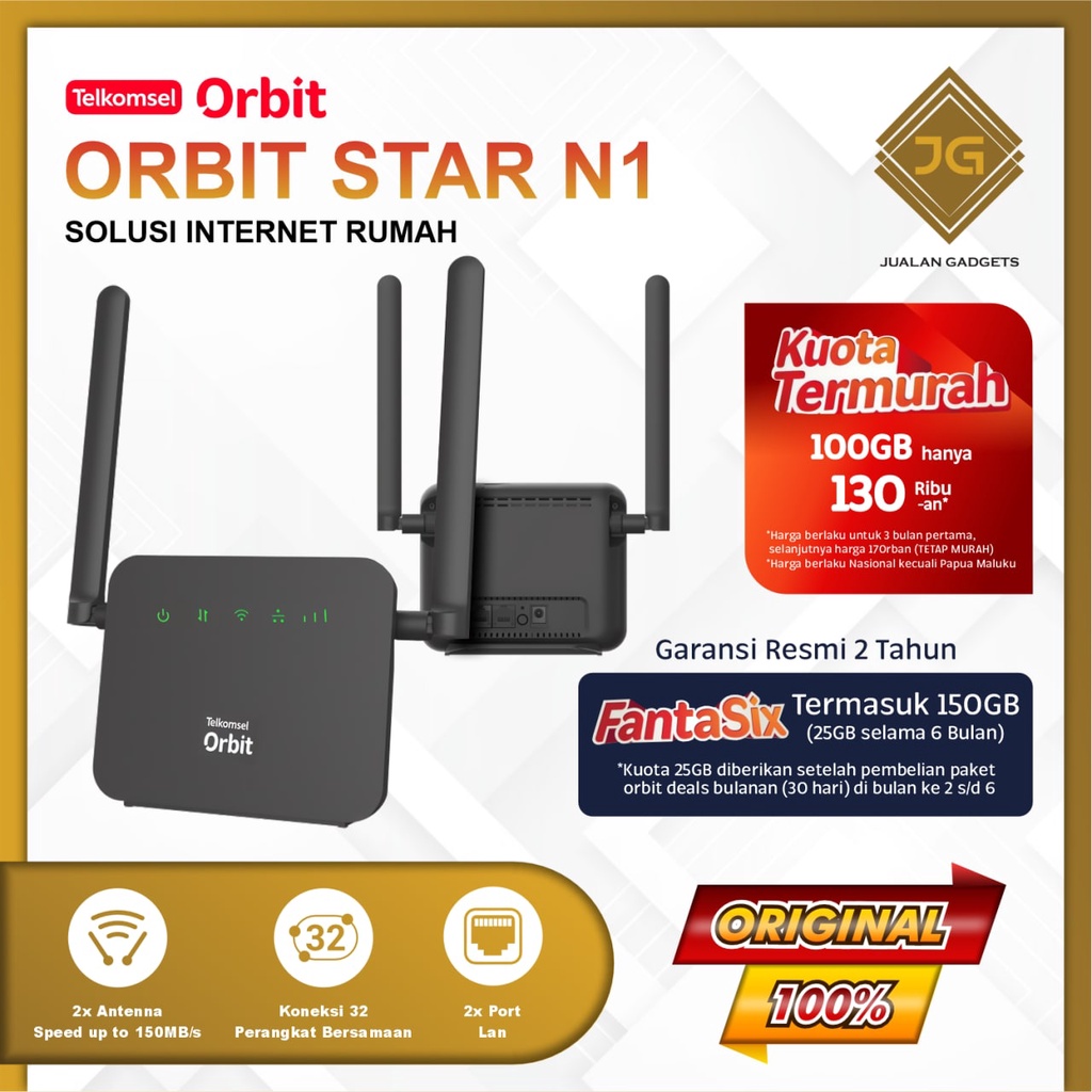 Telkomsel Orbit Star N1 Wifi Home Router Bonus Kuota 150 GB - Resmi