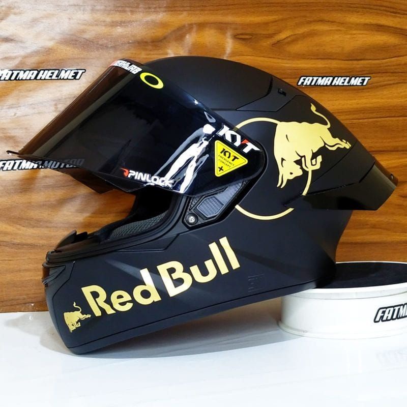 Helm Full Face KYT TT-Course Plain Matt Black Hitam Doff Redbull Original