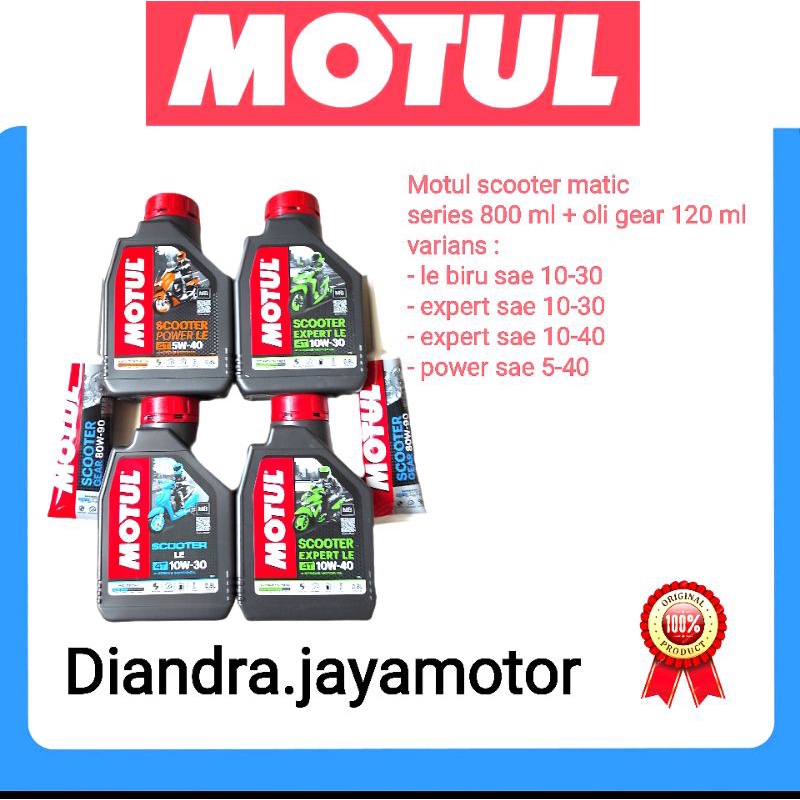 paket motul scooter matic series  0.8 lt + oli gear 120 ml  dpat 1 paket ( le biru - expert - power ) 100% original