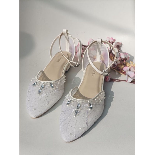 Syhafira - Septu wedding Putih  Wanita heels 3cm Model Payet