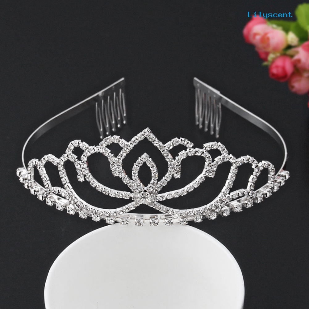 [LS]Elegant Wanita Mengkilap Berlian Imitasi Mahkota Tiara Bando Pesta Pernikahan Prom Perhiasan