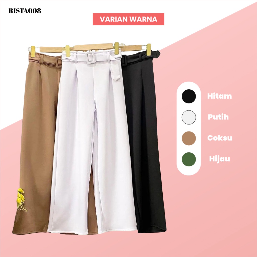 Celana Panjang Kulot Scuba Sabuk Highwaist Pants Outfit Remaja Kekinian Casual Simple