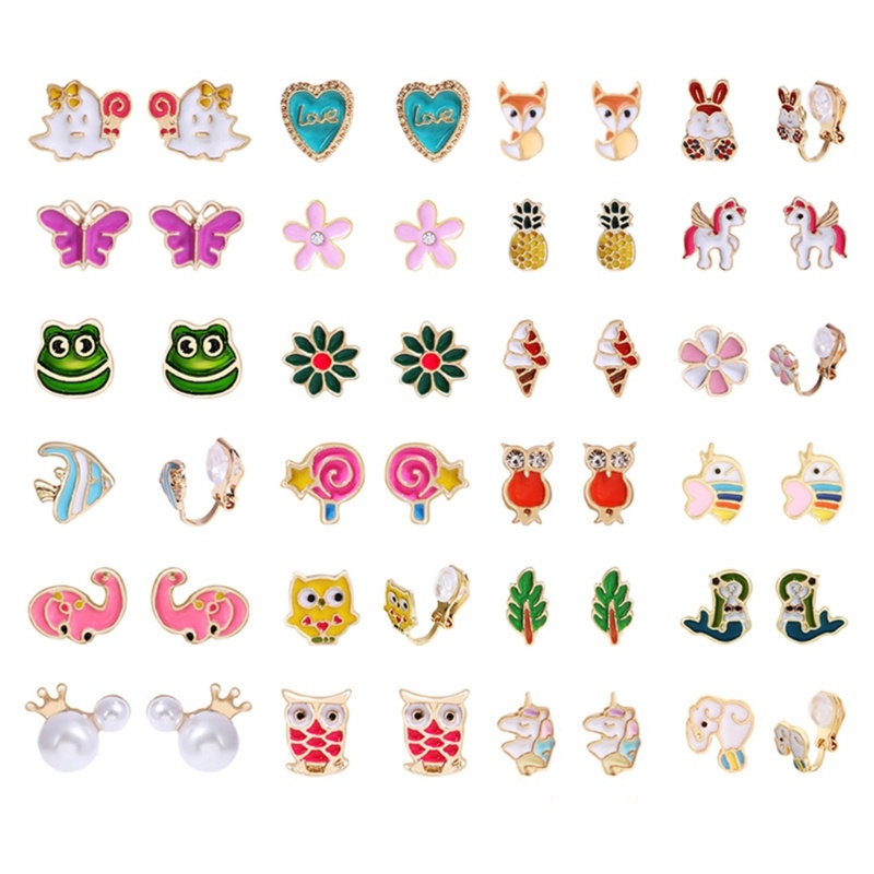 Sa 24pasang Dress Up-Play Earrings Klip Anting Set Lucu Mungil Anting Tanpa Tindik