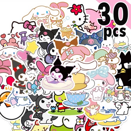 

Stiker Sanrio 30pc Cartoon Sanrio Sticker Kawaii Character Melody Kuromi Kerokero Keroppi Cinnamoroll Hello Kitty DIY Fashion