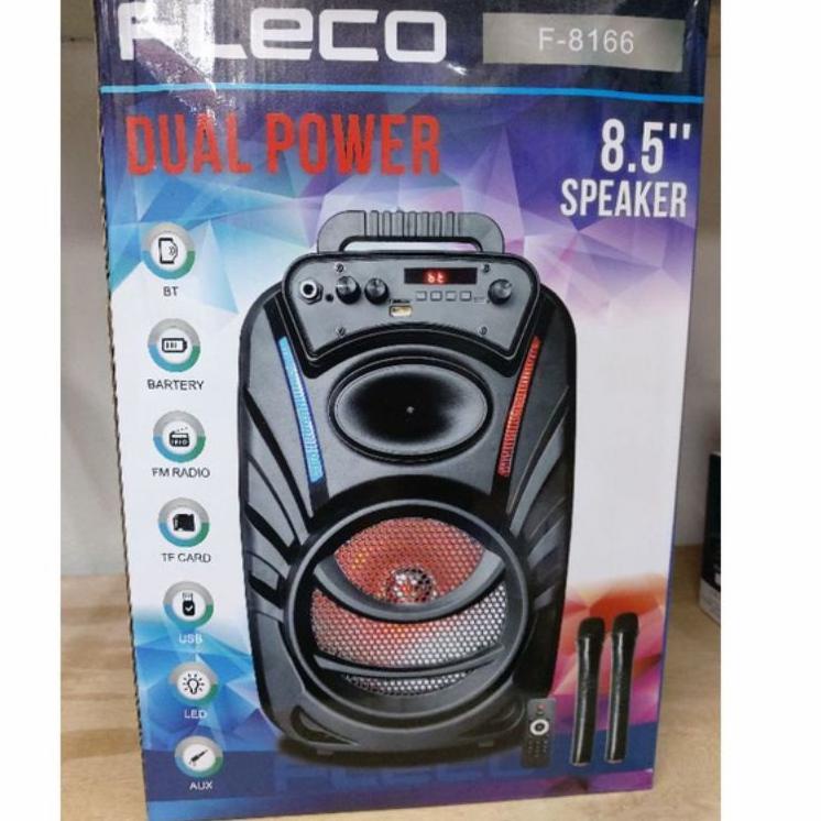 Terpercaya COD SPEAKER BLUETOOTH FLECO 8'5 INCH F-8166 BONUS DUA MIC WIRELESS KARAOKE X-BASS