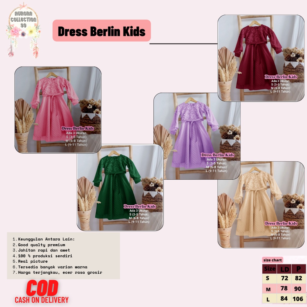 Dress Anak Perempuan Import Brokat Dress Berlin Ukuran Tanggung Model kekinian Good Quality Premium