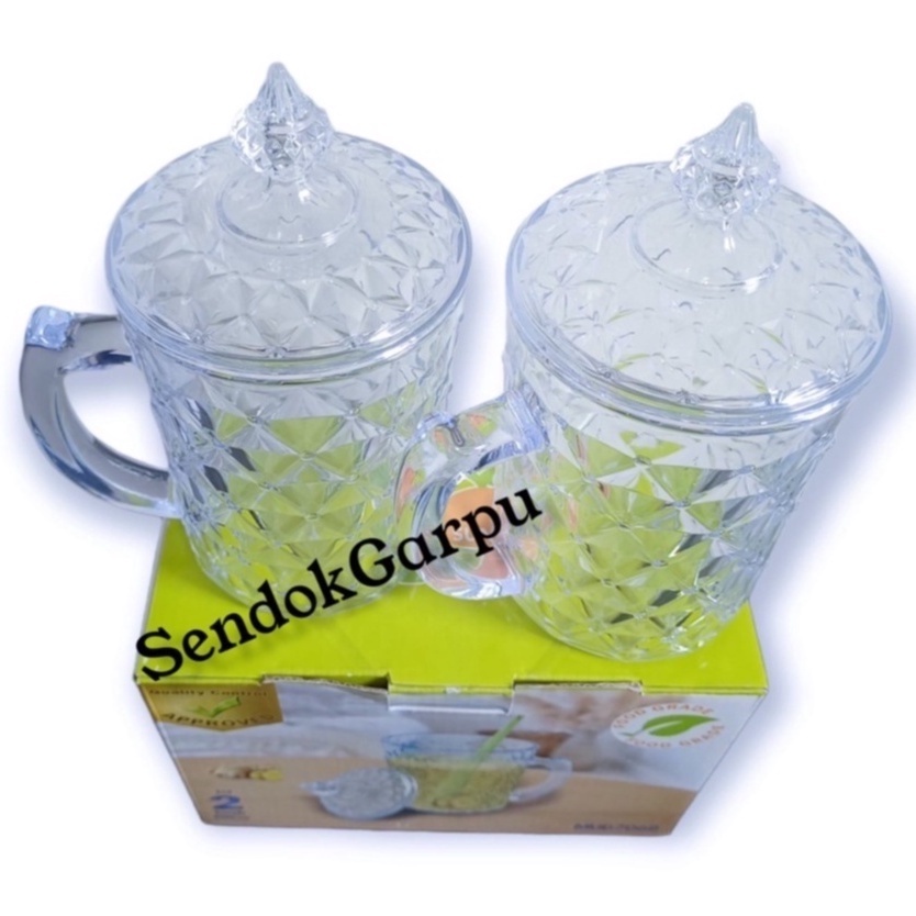 Mug Diamond+Tutup Cangkir Bening Transparan GOLDEN SUNKIST MUD7068