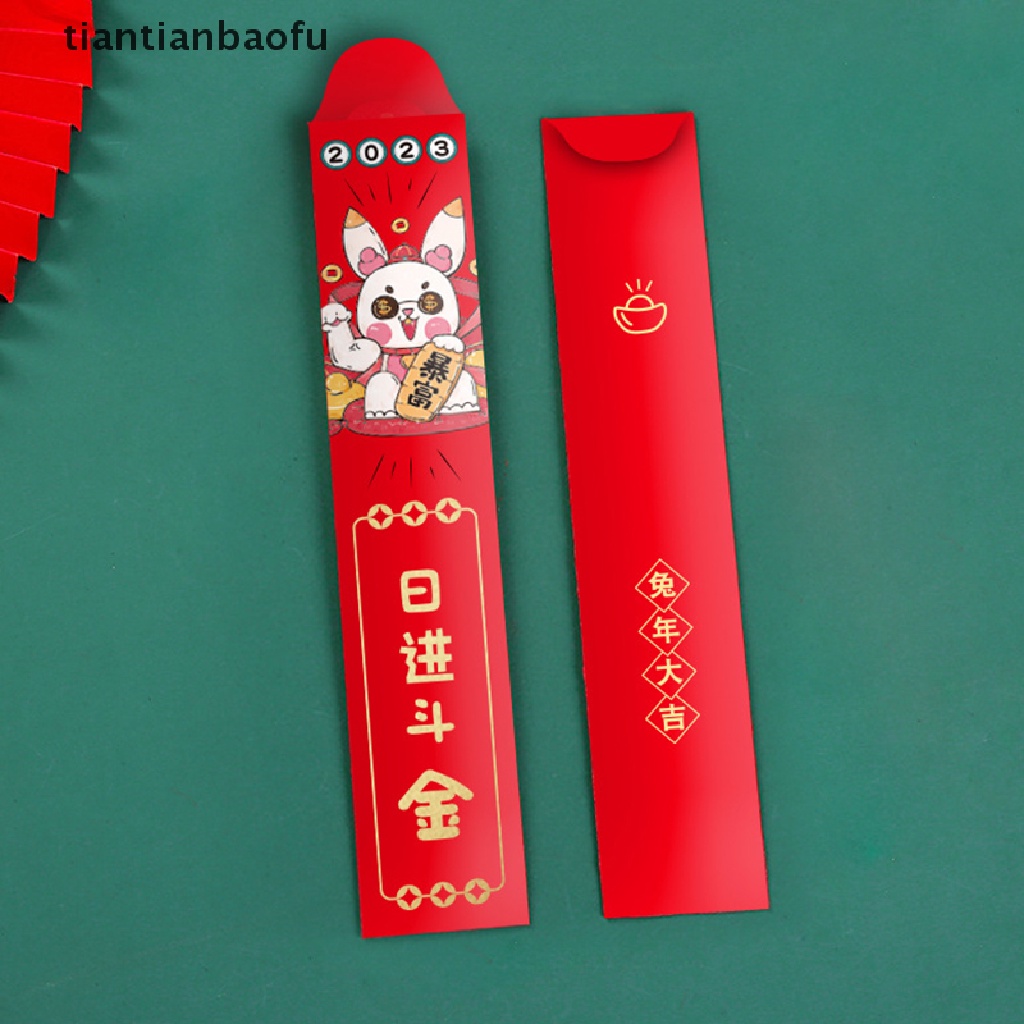 [tiantianbaofu] 12pcs 2023kartun Tahun Kelinci Amplop Merah Lucky Draw Banyak Uang Packing Tas Amplop Merah Festival Musim Semi Hongbao Perlengkapan Festival Tahun Butik