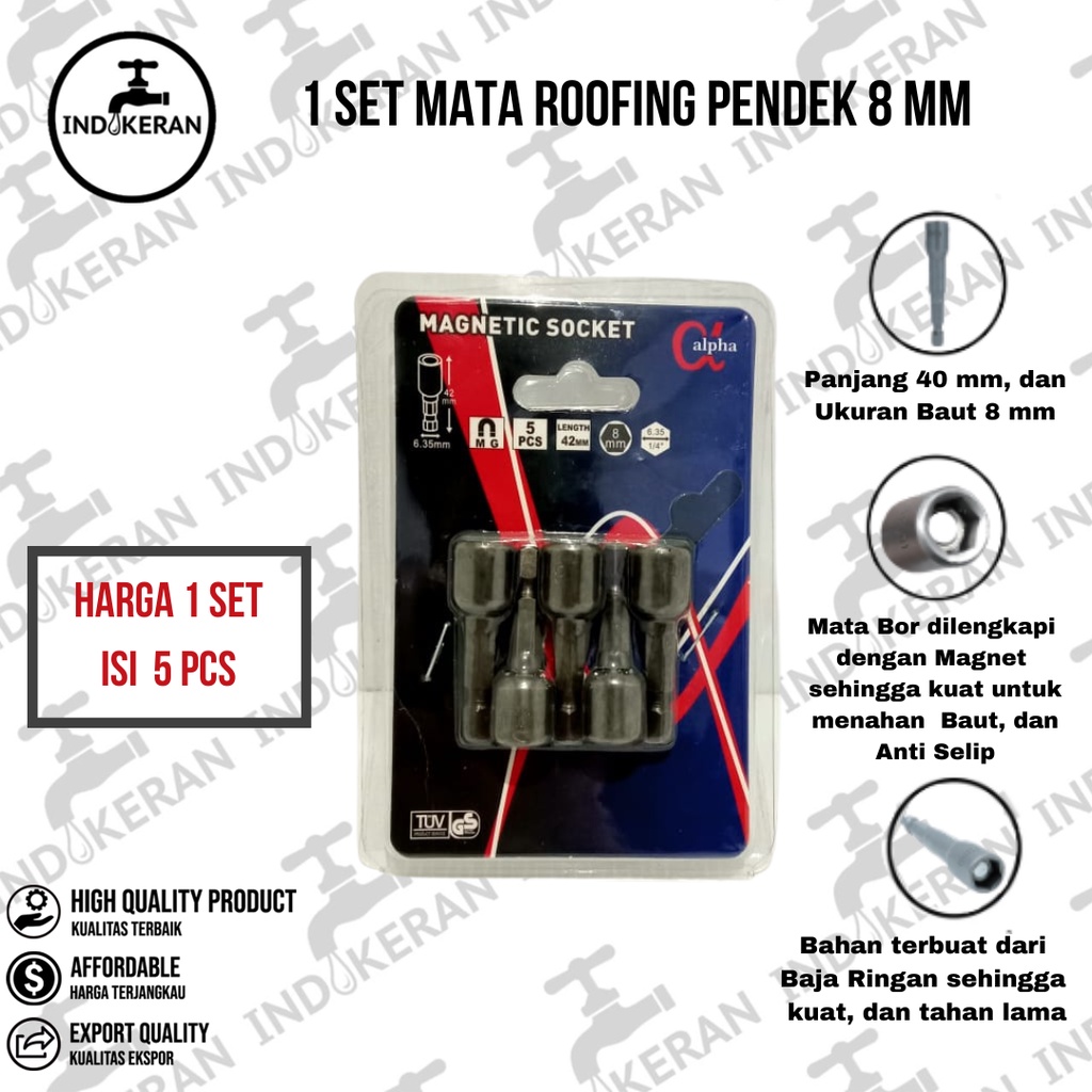 INDOKERAN - 1 Set Mata Obeng Roofing Pendek 8 MM - High Quality