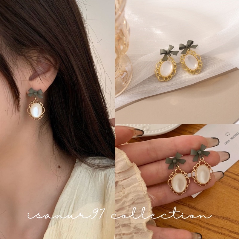 ISANUR97 / Anting Tusuk Mutiara Berlian Kotak Anting Korea Anting bulat anting wanita perempuan murah fashion wanita style Anting Fashion