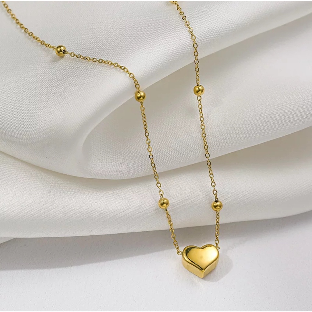 Kalung Rantai Dengan Biji Lada Hati Gaya Korea Fashion Warna Gold